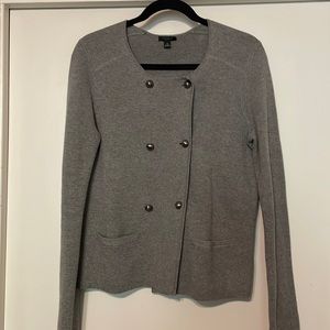 Ann Taylor size Medium gray knit blazer with metal buttons & back placket.